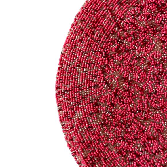 TIRAMISU Handmade Beaded 15in Round Placemat Charger Holiday Red Pink Pearl  NEW - Picture 6 of 10
